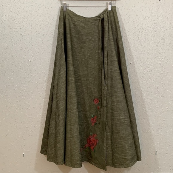 Pink House Japan Olive Wrap Floral Embroidered Maxi Skirt size L - Picture 8 of 15